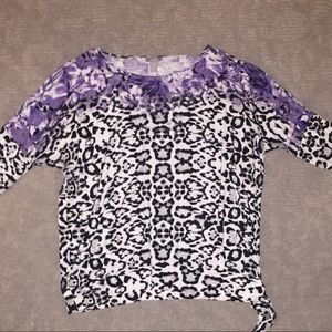 Chicos purple flowers and cheetah print blouse